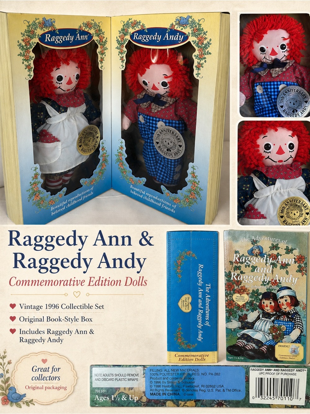 Raggedy Ann & Raggedy Andy Commemorative Dolls - Red